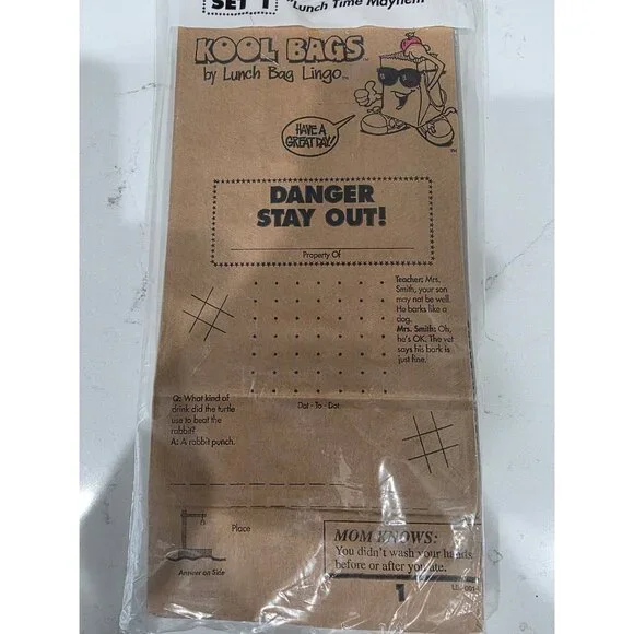 Vintage NOS Sealed Kool Bags Set 1 Lunch Bag Lingo Funny Paper Bags Lunch Sacs - Picture 4 of 4